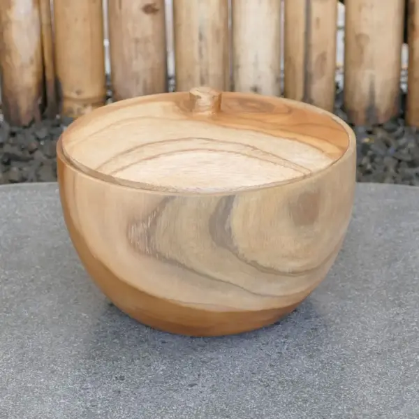 Product image of the product “Wooden bowl with cap, made of teak wood, 16 cm dia, 9 cm Height ”